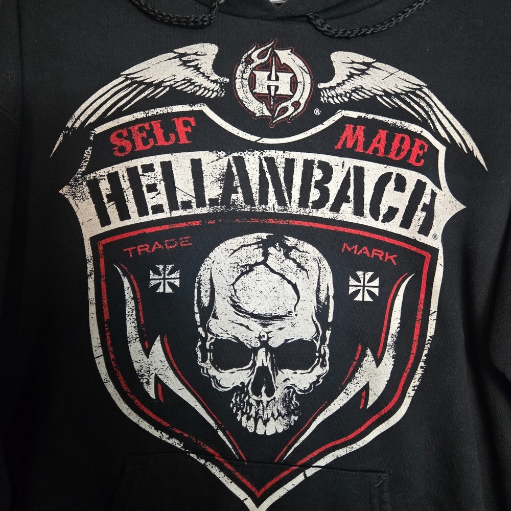 Men's Hellanbach Inc. Black Hoodie Sz Medium Bound for‎ Glory Skull